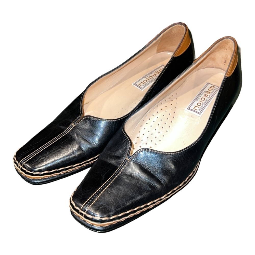 Vintage Quercioli Firenze Leather Shoes Cognac Black Handmade in Italy 36 Size 6